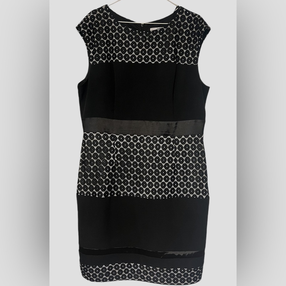 Studio One New York Women’s Black/White Sleeveless Round Neck Sheath Dress 16